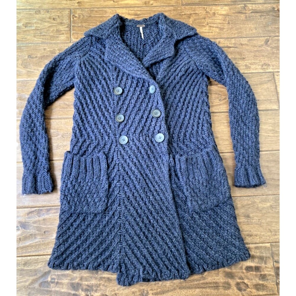 Free People Long Cardigan Sweater XS Chunky Knit Oversized Academia Boho